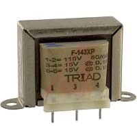 Triad Magnetics Transformer, Power, Bobbin, 1, Freq 50/60Hz, Pri 115VAC, Sec 27/54VAC, PCB, UL