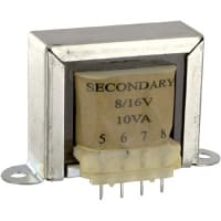 Triad Magnetics Transformer, Power, Bobbin, 1, Freq 50/60Hz, Pri 115/230VAC, Sec 8/16VAC, PCB