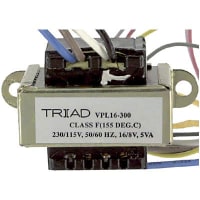 Triad Magnetics Transformer, Power, Bobbin, 1, Freq 50/60Hz, Pri 115/230VAC, Sec 8/16VAC, UL