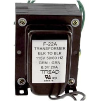 Triad Magnetics Transformer, Power, Bobbin, 1, Freq 50/60Hz, Pri 115VAC, Sec 6.3 (CT)VAC, UL