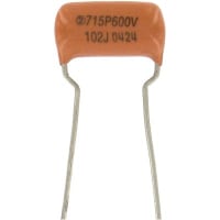 Vishay Specialty Capacitors Capacitor, 0.001 uF, 600 WVDC, +/- 5%, Hockey Crimped, 0.1, 400, 000 Megohms