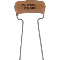 Vishay Specialty Capacitors Capacitor, 0.022 uF, 400 WVDC, +/- 5%, Hockey Crimped, 0.1, 400000 Megohms