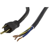 Volex Power Cords Power Cord, 5-15P Plug, Stripped End, 3 Cond SJT Cbl, 6'7", 14 AWG, PVC Jkt