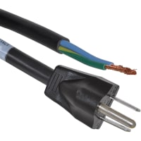 Volex Power Cords Power Cord, 5-15P Plug, Stripped End, 3 Cond SJT Cbl, 9'10", 14 AWG, PVC Jkt