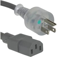 Volex Power Cords Power Cords, AC, SJT, 16AWG, 5-15P, C13, 15FT (4.6m), Gray jacket, 17 Series