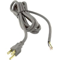 Volex Power Cords Power Cord, 5-15P Plug, Stripped End, 3 Cond SJT Cbl, 8ft., 18 AWG, Gray PVC Jkt