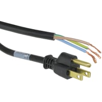 Volex Power Cords Power Cord, 5-15P Plug, Stripped End, 3 Cond SJT Cbl, 9'10", 18 AWG, PVC Jkt