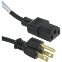 Volex Power Cords Power Cord, C13, 5-15P Plug, 3 Cond SJT Cbl, 9'10", 16 AWG, PVC Jkt, Plastic Ins