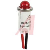 Wamco Inc. Indicator Light LED Panel Mount 0.5 In Hole Dome Lens Wire Leads Red 208-250 VAC