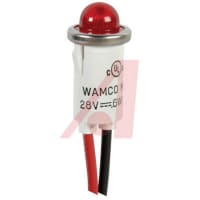 Wamco Inc. Indicator Light Panel Mount Solid State Red 0.5 in 24 V Dome Wire Leads 22AWG