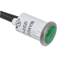 Wamco Inc. Indicator Pnl-Mnt Neon Green 0.50 in. 105-125 VAC Lens Flush 22AWG Wire Leads