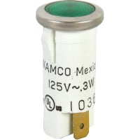 Wamco Inc. Panel Mount Indicator Green Neon 0.5" 105 to 125 VAC WL-1032 Series