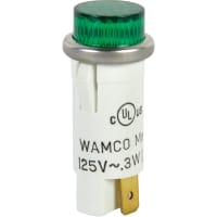 Wamco Inc. Indicator Light Panel Mount Neon Green 0.5 in 105-125 VAC High Hat 0.187 Term