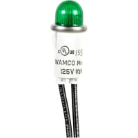 Wamco Inc. Indicator Pnl-Mnt Neon Green 0.500 In 105-125 VAC Lens Dome 22AWG Wire Leads