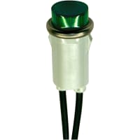 Wamco Inc. Indicator Pnl-Mnt:Incandescent Green 0.50 In 28V Lens High Hat 22AWG Wire Lead