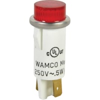 Wamco Inc. Indicator Pnl-Mnt Neon Red 0.500 In 208-250 VAC Lens High Hat 0.187 Terminals