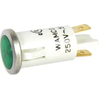 Wamco Inc. Indicator Pnl-Mnt Neon Green 0.50 In 208-250 VAC Lens Flush 0.187 Terminals