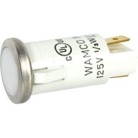 Wamco Inc. Indicator Pnl-Mnt Neon White 0.50 in. 105-125 VAC Lens Flush 0.187 Terminals