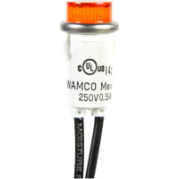 Wamco Inc. Indicator Pnl-Mnt Neon Amber 0.500 In 208-250 VAC Lens High Hat 22AWG Wire Leads