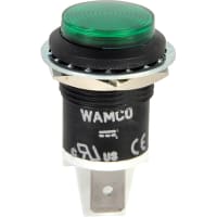 Wamco Inc. Indicator Panel Mount Green .69" 28V 3000mcd .25" Terminal Semi-Flush