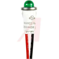 Wamco Inc. .50" LED Indicator; Green; 208-250VAC; Dome Lens w/ Wire Leads