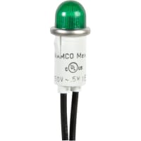 Wamco Inc. Indicator Pnl-Mnt Neon Green 0.500 In 208-250VAC Lens Dome 22AWG Wire Leads