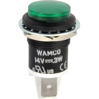 Wamco Inc. Indicator Panel Mount Green .69" 14V 3000mcd .25" Terminal Semi-Flush