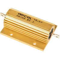 ARCOL Resistor, Wirewound, Res 0.1 Ohms, Pwr-Rtg 100 W, Tol 5%, Lug, Alum Housed