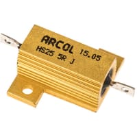 ARCOL Resistor, Wirewound, Res 5 Ohms, Pwr-Rtg 25 W, Tol 5%, Lug, Alum Housed