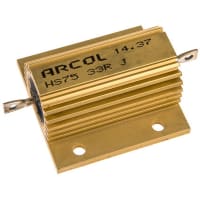 ARCOL Resistor, Wirewound, Res 33 Ohms, Pwr-Rtg 75 W, Tol 5%, Lug, Alum Housed, Heat Sink