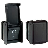 Arcolectric (Bulgin Ltd.) Switch, rocker, 22.3 x 27.2 mm pnl c-o, Blk rkr, OI Lgnd, DPST, 20A/250VAC, UL CSA