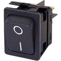 Arcolectric (Bulgin Ltd.) Switch, rocker; 22.1 x 30 mm pnl cut-out; Blk rkr; Mom; DPDT; 20A/250VAC; UL CSA