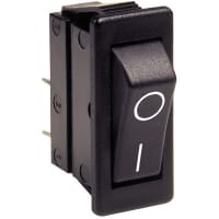 Arcolectric (Bulgin Ltd.) Switch, rocker; 12.2 x 27.2 mm pnl hole; Red rkr; SPST; Mom; 16A/250VAC; UL CSA