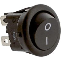 ZF Electronics Switch, Rocker, DPST, ON-OFF, Round, Non-Illuminated, Black, O/I Legend, 10A, 125VAC, QC