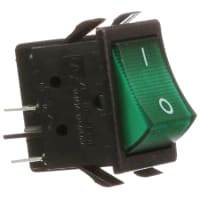 ZF Electronics Switch, Rocker, DPST, ON-OFF, Concave, Illum, Neon, Green, O/I Legend, 16A, 125VAC, QC