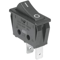 ZF Electronics Switch, Rocker, SPST, ON-OFF, Concave, Non-Illuminated, Black, O/I Legend, 16A, 250VAC, QC