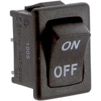 ZF Electronics Switch, Rocker, SPST, ON-OFF, Concave, Non-Illum, Black, ON-OFF Legend, 10A, 125VAC, QC