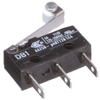 ZF Electronics Switch, Snap Action, SPDT, IP50, Roller Actr, Copper Zinc Alloy, 5A, 250VAC, 1A@48VDC, QC