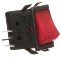 ZF Electronics Switch, Rocker, DPST, ON-OFF, Round, Sealed, Illum, Neon, Red, No Legend, 16A, 125VAC, QC