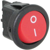 ZF Electronics Switch, Rocker, SPST, ON-OFF, Round, Non-Illuminated, Red, O/I Legend, 10A, 125VAC, QC