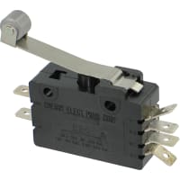 ZF Electronics Switch, Snap Action, DPDT, Roller Actuator, 20A at 125/250VAC, QC, E Series