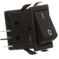 ZF Electronics Switch, Rocker, DPST, ON-OFF, Flat, Non-Illuminated, Black, O/I Legend, 16A, 250VAC, QC