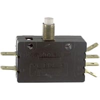 ZF Electronics Switch, Snap Action, DPDT, Over-Travel Button Plunger, 15A, 125/250VAC, 2A, 48VDC, QC