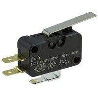 ZF Electronics Switch, Snap Action, SPDT, IP50, Straight Actuator, Silver Alloy, 15A, 250VAC, QC