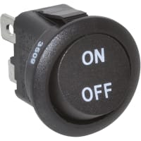 ZF Electronics Switch, Rocker, SPST, ON-OFF, Round, Non-Illum, Black, ON-OFF Legend, 10A, 125VAC, QC