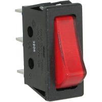 ZF Electronics Switch, Rocker, SPST, ON-OFF, Concave, Illuminated, Neon, Red, No Legend, 16A, 250VAC, QC