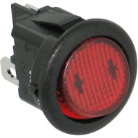 ZF Electronics Switch, Rocker, SPST, ON-OFF, Round, Illuminated, Incand, Red, No Legend, 10A, 125VAC, QC