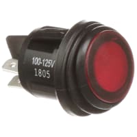 ZF Electronics Switch, Rocker, DPST, ON-OFF, IP65, Round, Illuminated, Neon Red, 20.2mm, 16A, 125VAC, QC