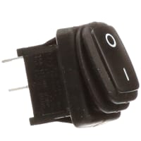 ZF Electronics Switch, Rocker, SPST, ON-OFF, IP65, Flat, Non-Illum, Black, I/O Legend, 16A, 125VAC, QC