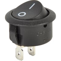 ZF Electronics Switch, Rocker, SPST, ON-OFF, Round, Non-Illuminated, Black, O/I Legend, 20A, 125VAC, QC